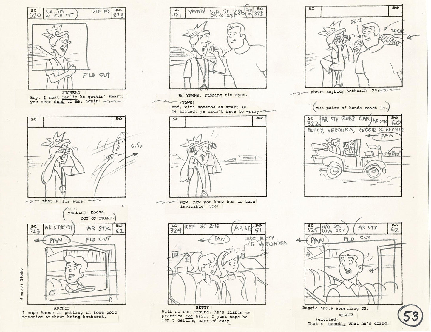 Archie Storyboard Animation Riverdale Cartoon Page Filmation 1977 B-052