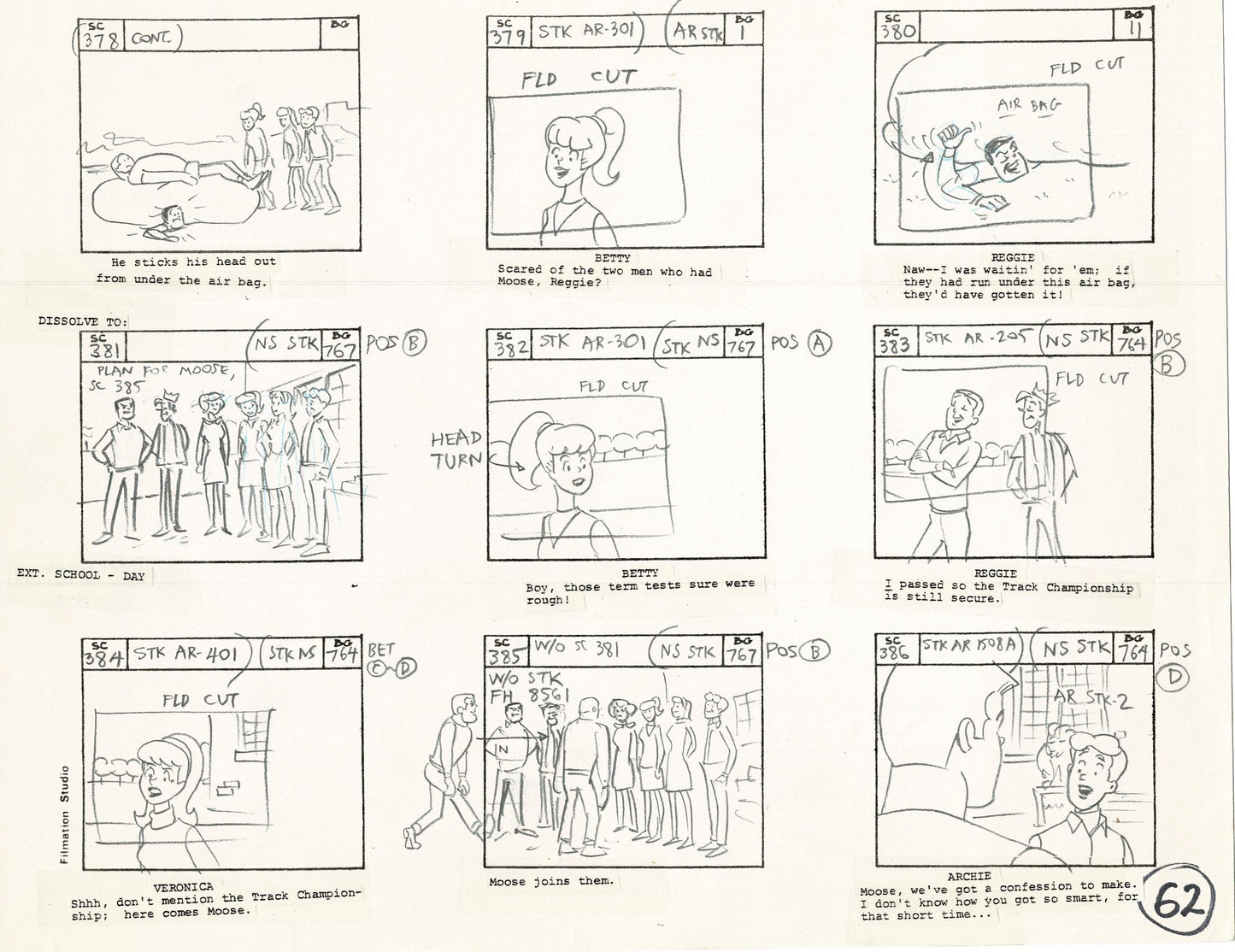 Archie Storyboard Animation Riverdale Cartoon Page Filmation 1977 B-060