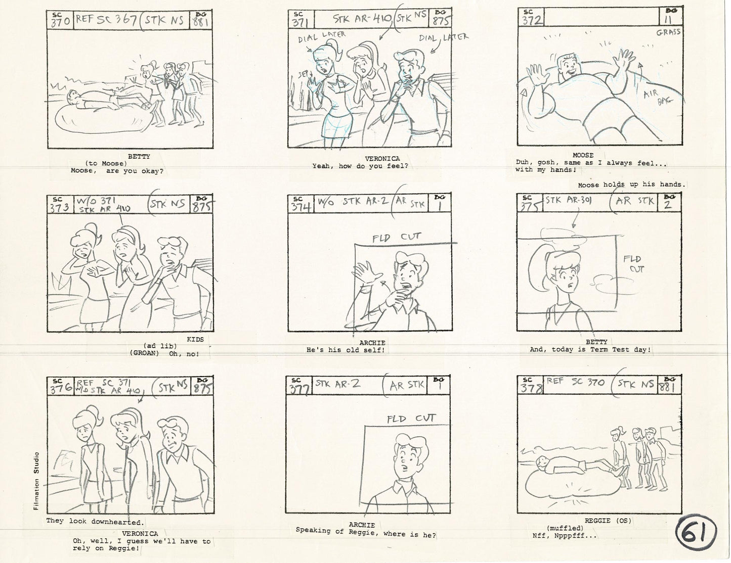 Archie Storyboard Animation Riverdale Cartoon Page Filmation 1977 B-062