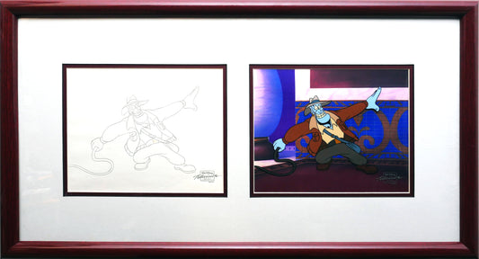 Aladdin The Genie Walt Disney Production Animation Cel and Drawing from 1994 Return of Jafar Framed 1 C-A