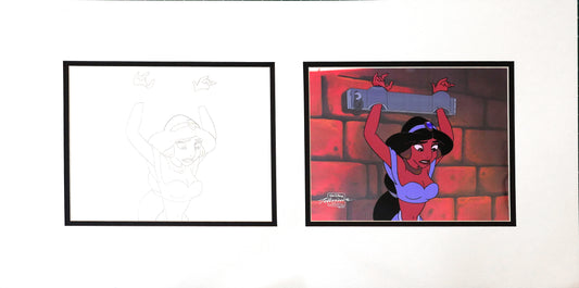 Aladdin Jasmine Walt Disney Cartoon Production Animation Cel and Drawing from 1994 Return of Jafar Matted 11 C-A