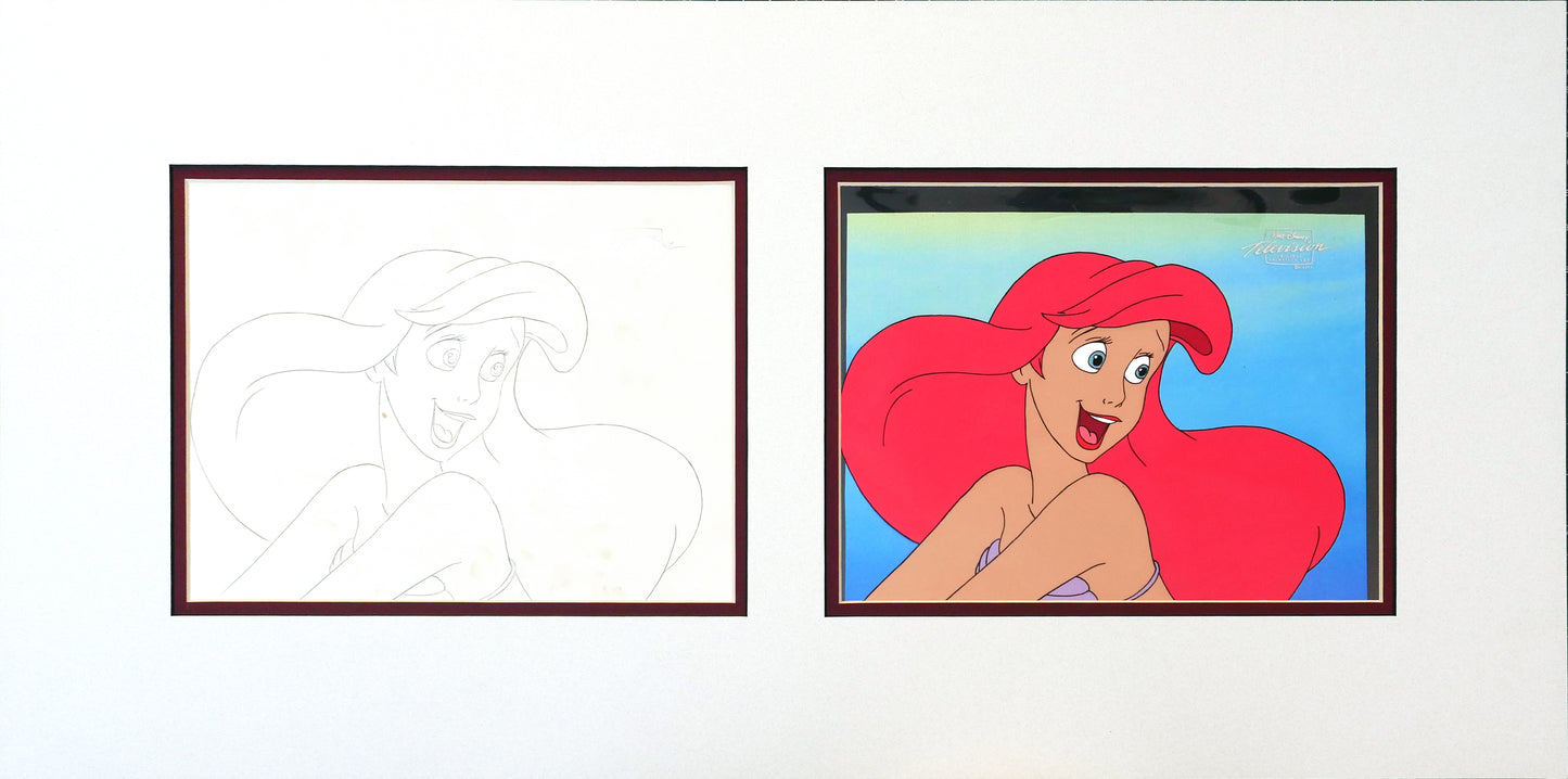 The Little Mermaid Ariel Disney TV Production Animation Cel and Drawing 1992-94 21 Matted C-A