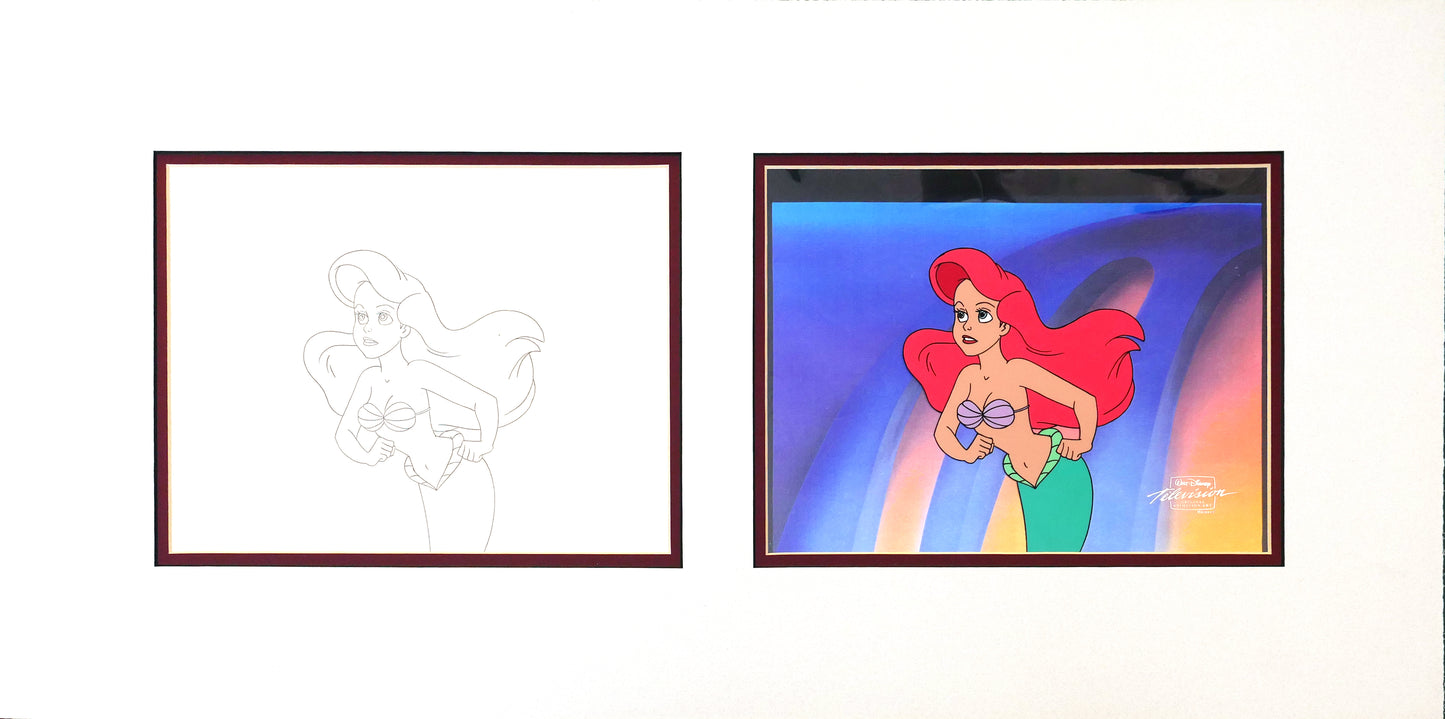 The Little Mermaid Ariel Disney TV Production Animation Cel and Drawing 1992-94 20 Matted C-A