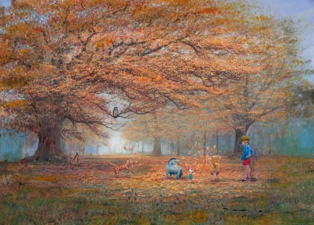Winnie the Pooh Walt Disney Fine Art Harrison Ellenshaw Signed Limited Edition of 195 Print on Canvas "The Joy of Autumn Leaves"