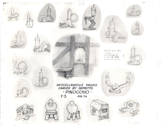 Pinocchio Walt Disney Litho Production Animation Model Sheet 1930s Carvings