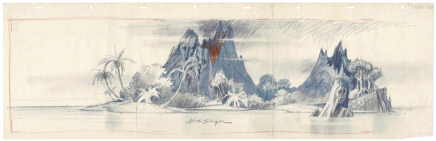 Pirate Island Signed Background Drawing Cartoon Anime Bob Singer Hanna Barbera HuckleBerry Finn 1968