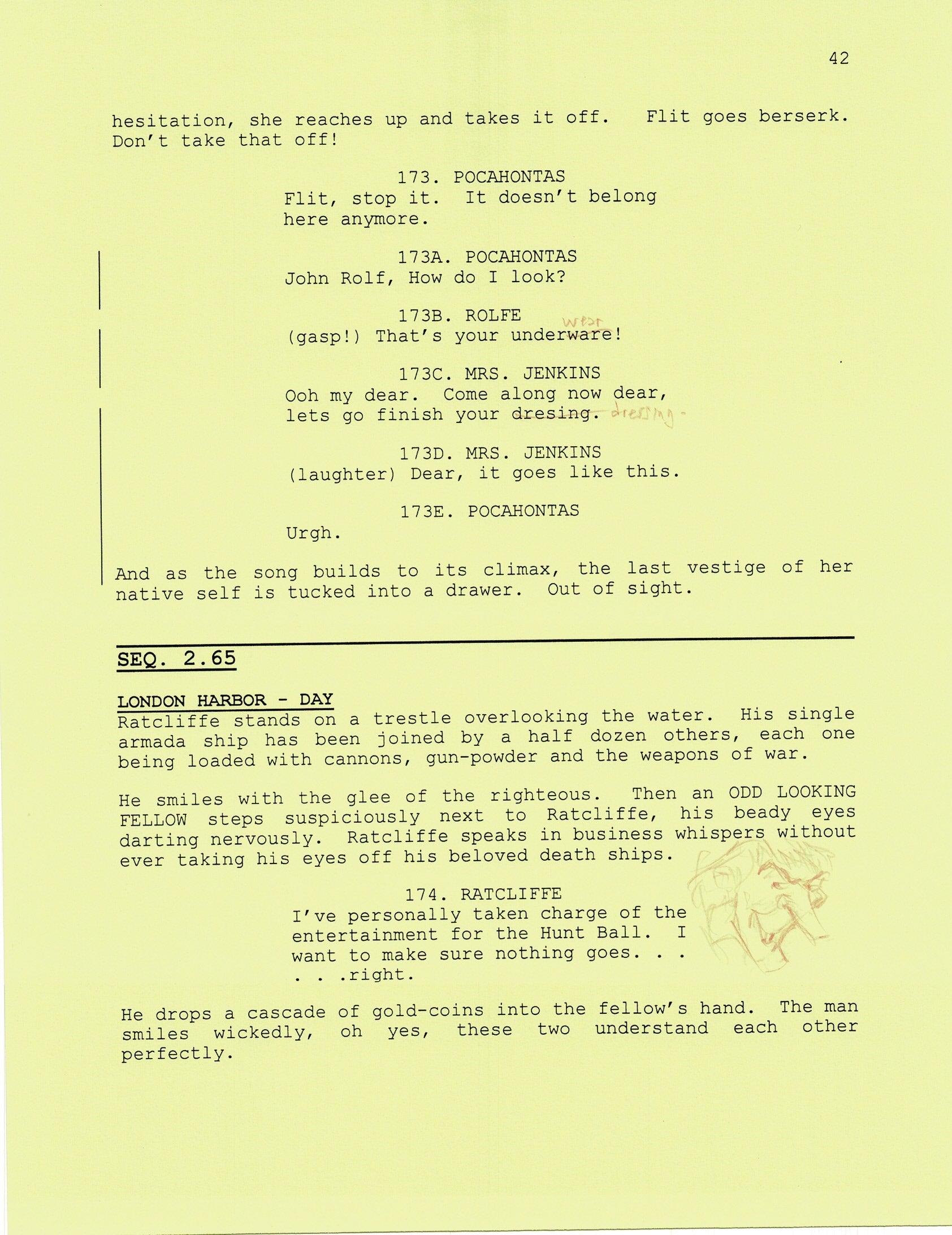 Disney Scripts Script Slug Pocahontas 2 Walt Disney Production Script Copy With Drawings 1996 Wen ...