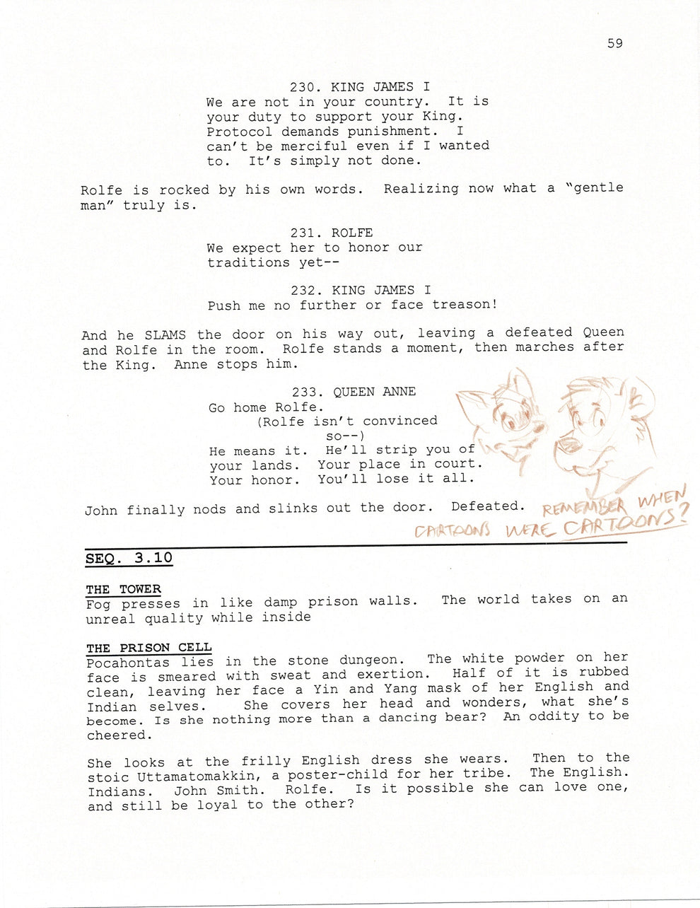 Disney Scripts Script Slug Pocahontas 2 Walt Disney Production Script Copy With Drawings 1996 Wen ...