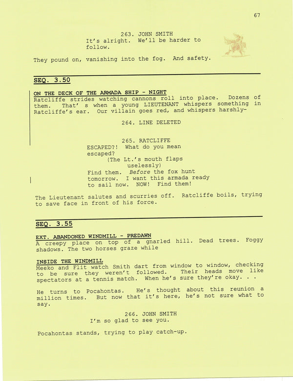 Disney Scripts Script Slug Pocahontas 2 Walt Disney Production Script Copy With Drawings 1996 Wen ...