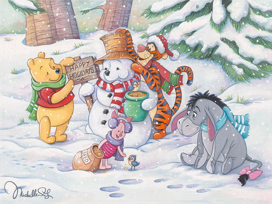 Winnie the Pooh Walt Disney Fine Art Michelle St. Laurent Signed Limited Edition 195 Canvas Print "Pooh's Winter Holiday"