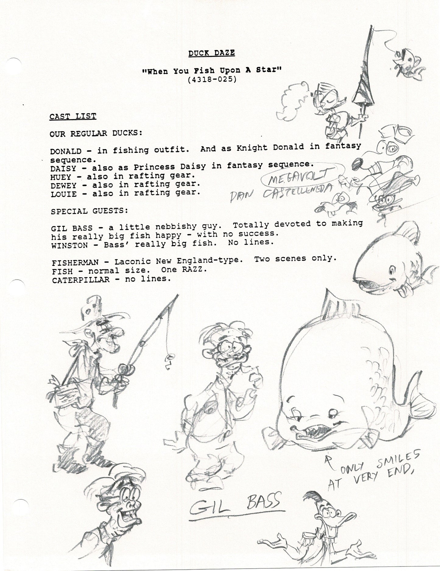 Quack Pack Disney Production Animation Script Copy WITH MANY DRAWINGS from Animator Wendell Washer's Estate 1996 wus