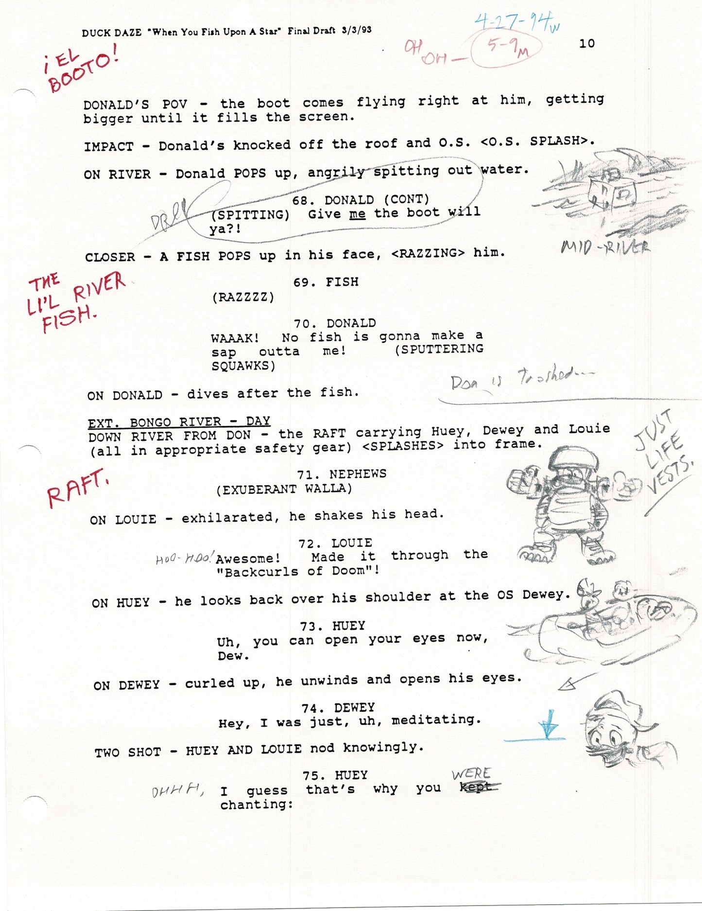 Quack Pack Disney Production Animation Script Copy WITH MANY DRAWINGS from Animator Wendell Washer's Estate 1996 wus