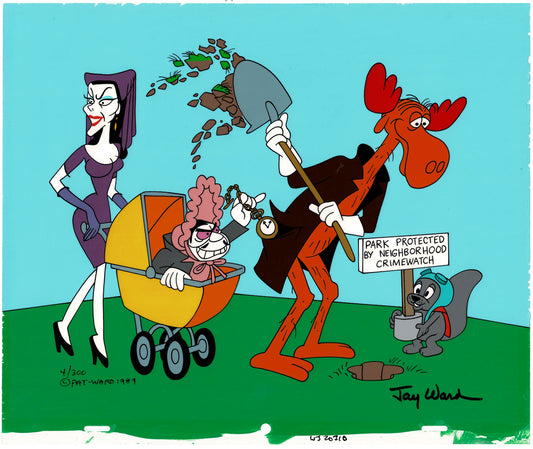 Jay Ward SIGNED Scene Cel with Rocky and Bullwinkle with Natasha and Boris 1989 Edition of 300 Neighborhood Crimewatch D C-KO