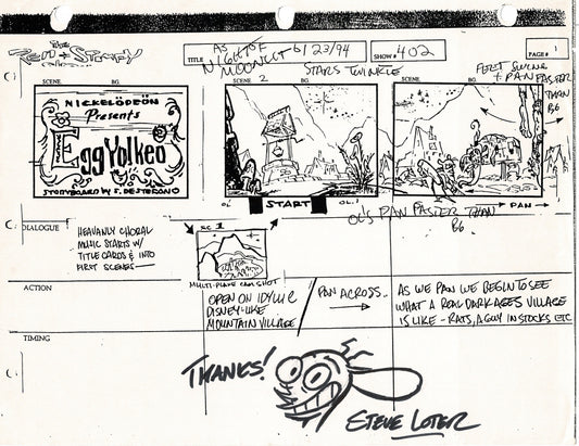 Ren and Stimpy Production Storyboard Copy Lot 87 Pgs with Sketch and Signed Nickelodeon 1994 Egg Yolkeo