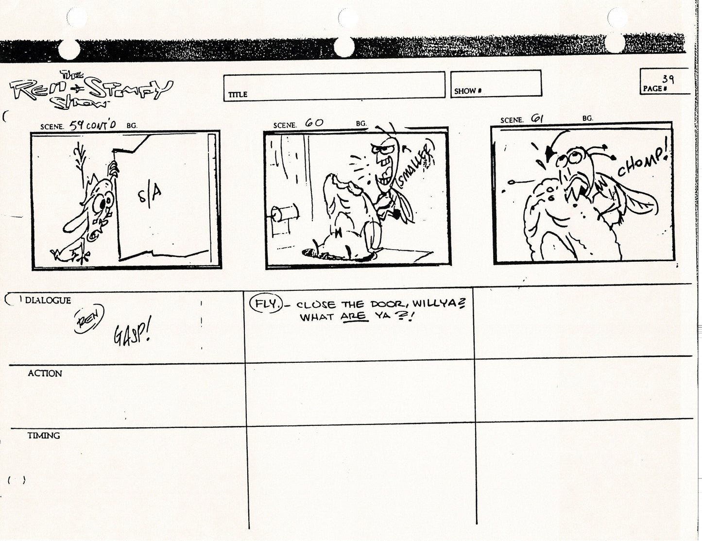 Ren and Stimpy Production Storyboard Copy Lot 87 Pgs with Sketch and Signed Nickelodeon 1994 Egg Yolkeo