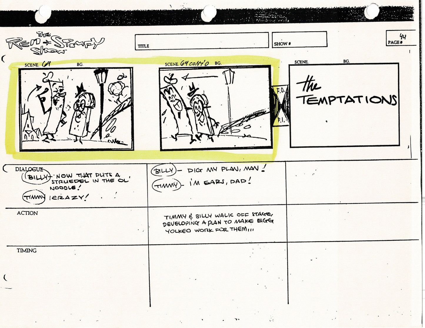 Ren and Stimpy Production Storyboard Copy Lot 87 Pgs with Sketch and Signed Nickelodeon 1994 Egg Yolkeo