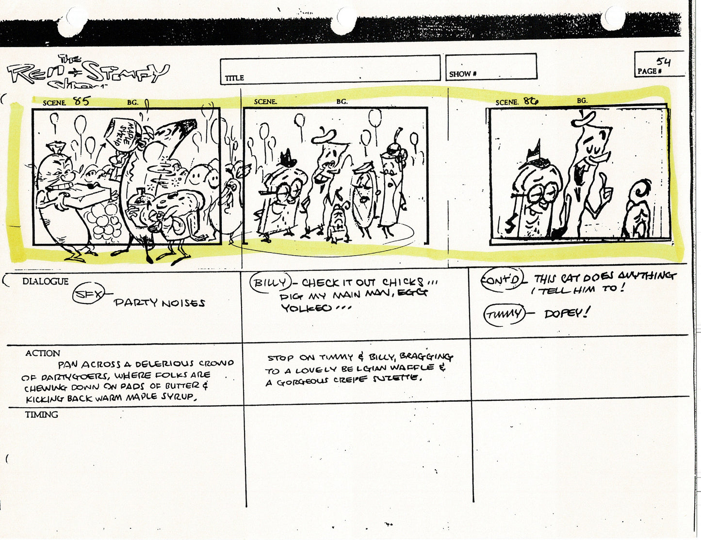 Ren and Stimpy Production Storyboard Copy Lot 87 Pgs with Sketch and Signed Nickelodeon 1994 Egg Yolkeo