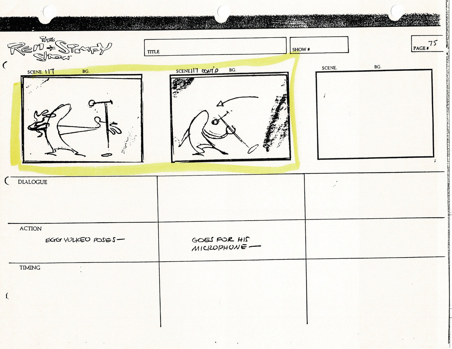 Ren and Stimpy Production Storyboard Copy Lot 87 Pgs with Sketch and Signed Nickelodeon 1994 Egg Yolkeo