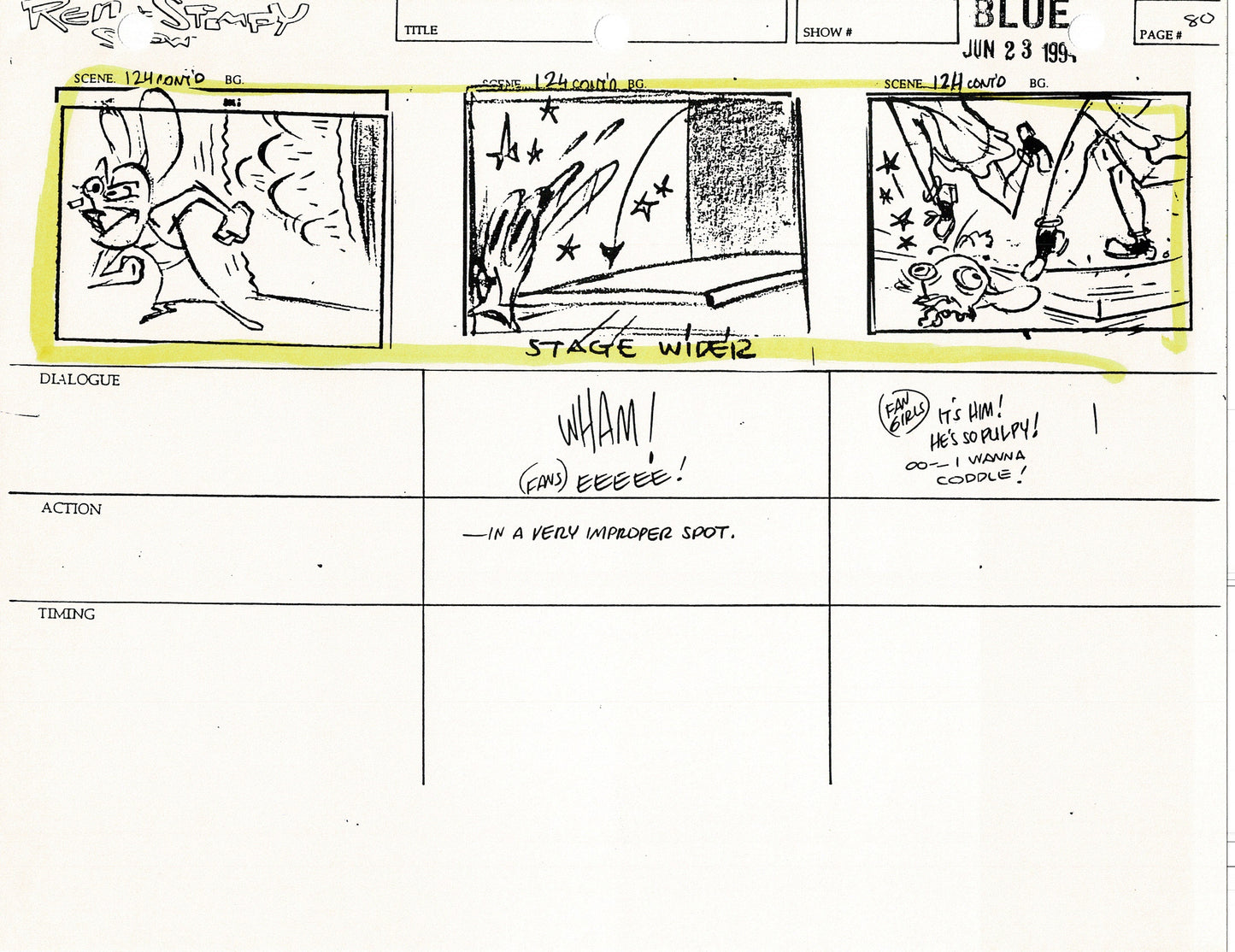 Ren and Stimpy Production Storyboard Copy Lot 87 Pgs with Sketch and Signed Nickelodeon 1994 Egg Yolkeo