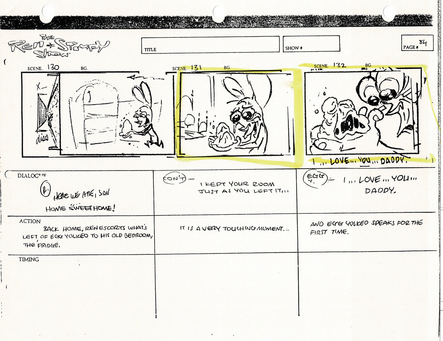 Ren and Stimpy Production Storyboard Copy Lot 87 Pgs with Sketch and Signed Nickelodeon 1994 Egg Yolkeo
