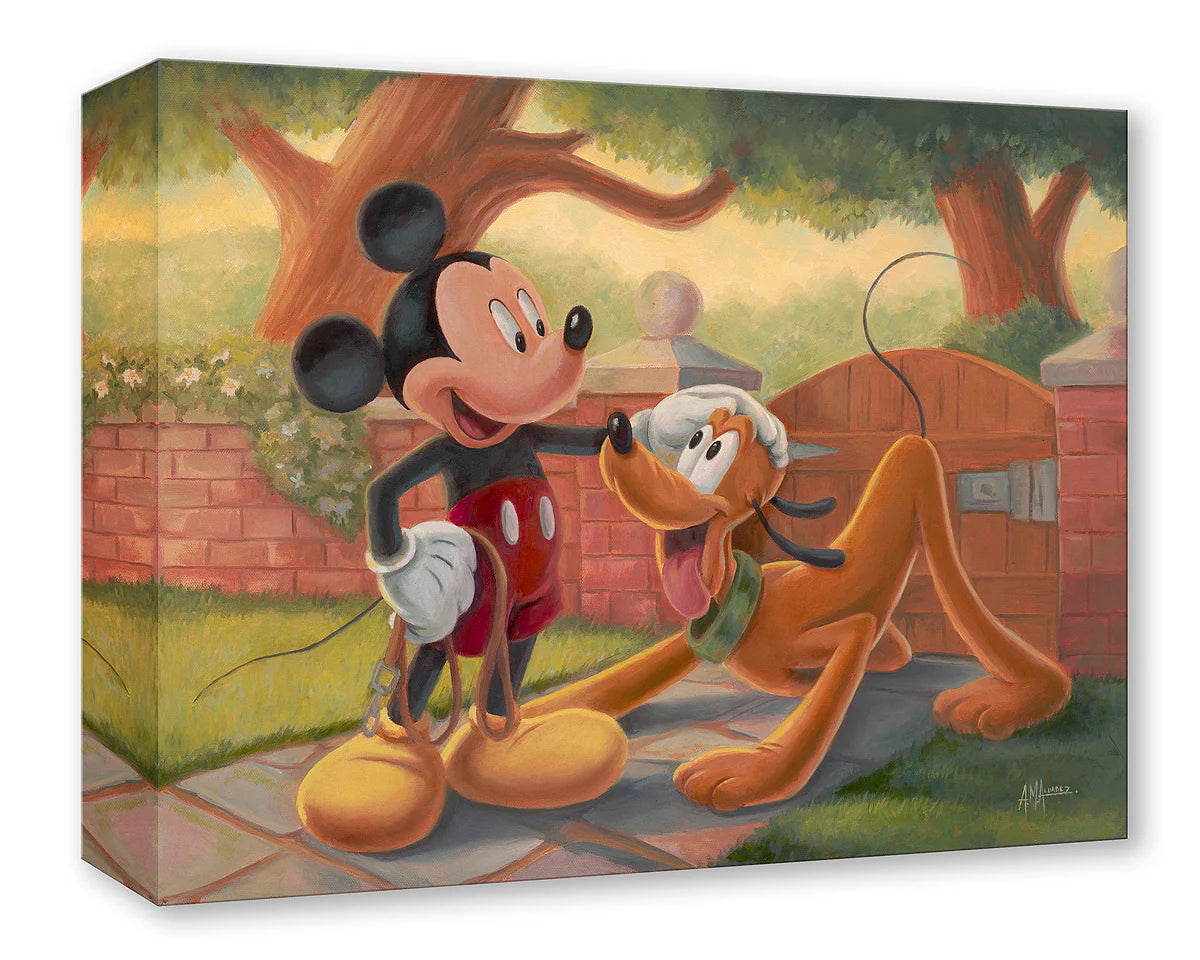 Mickey Mouse Pluto Dog Walk Walt Disney Fine Art Angel Alvarez Limited Edition of 1500 TOC Treasures on Canvas Print -Ready for a Walk, Pal?