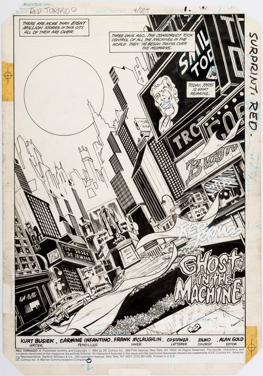 Red Tornado #4 Page 1 Splash Page Hand-inked Comic Art Page Infantino McLaughlin 1985 DC Comics