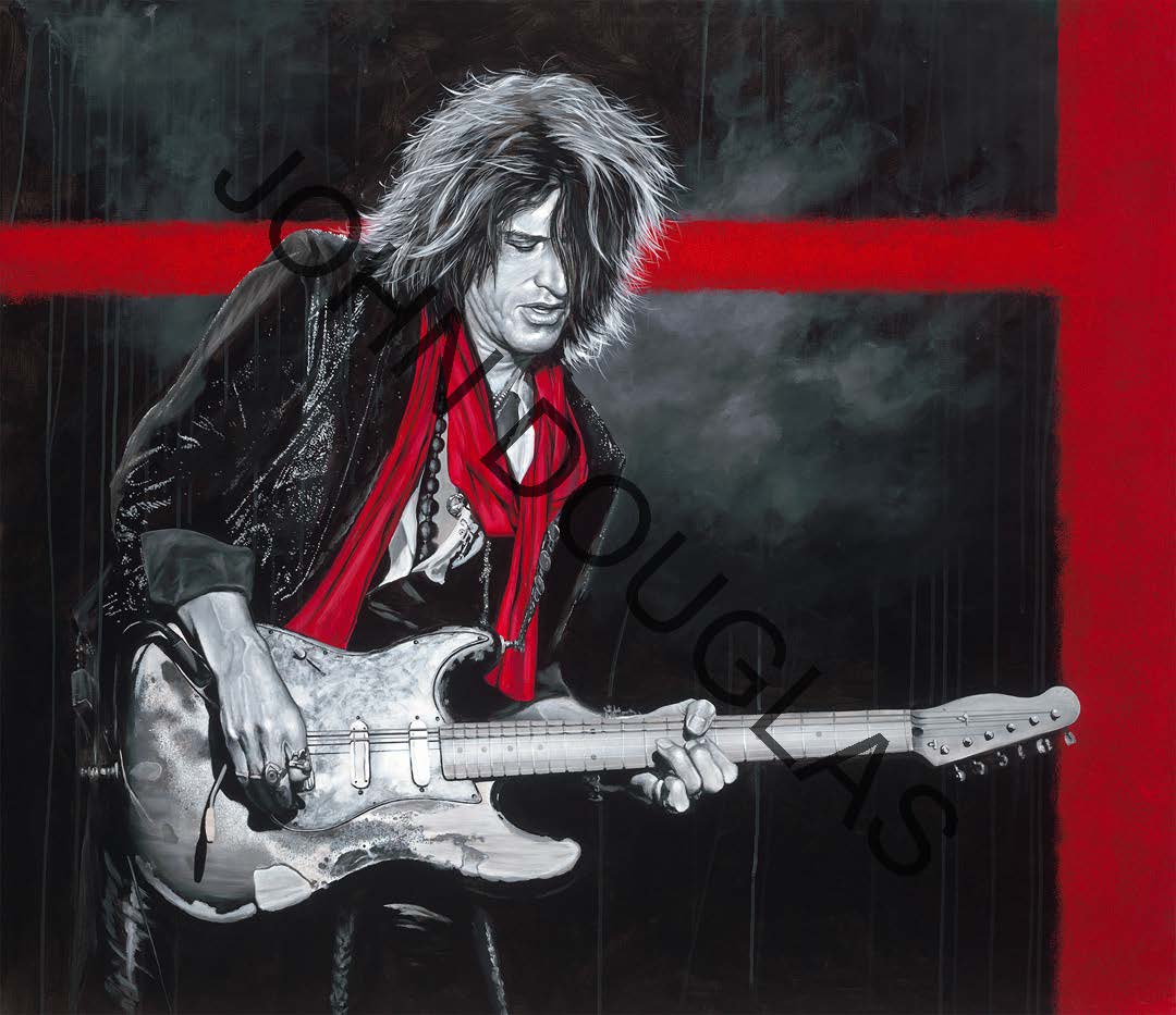 John Douglas SIGNED Drummer for Aerosmith Red Scarf Limited Edition Canvas Print of Joe Perry from Aerosmith - Choose Your Edition