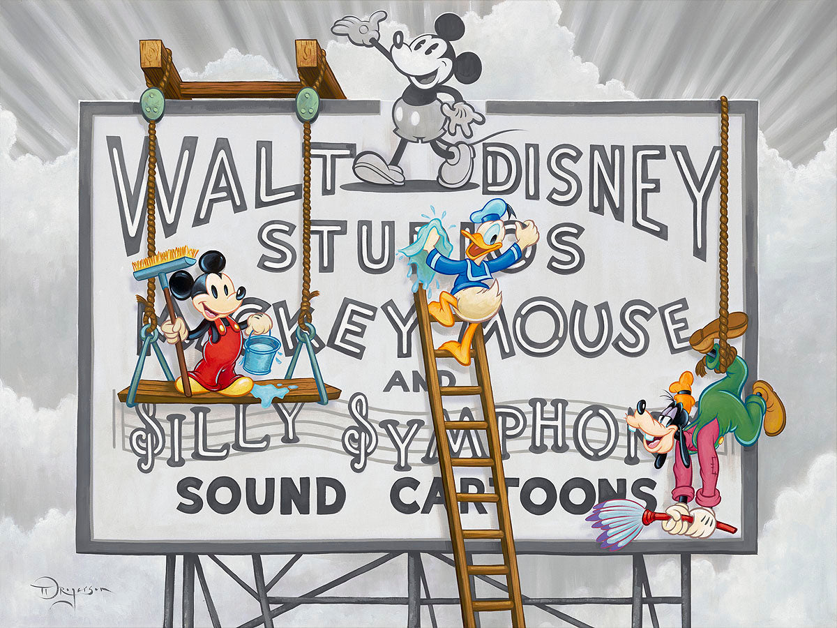 Mickey Mouse Donald Duck Walt Disney Fine Art Tim Rogerson Signed Limited Edition of 195 Print on Canvas "Studio Sign Cleaners"