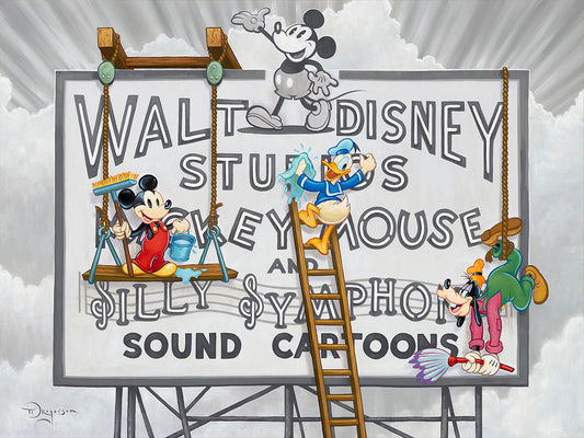 Mickey Mouse Donald Duck Walt Disney Fine Art Tim Rogerson Signed Limited Edition of 195 Print on Canvas "Studio Sign Cleaners"