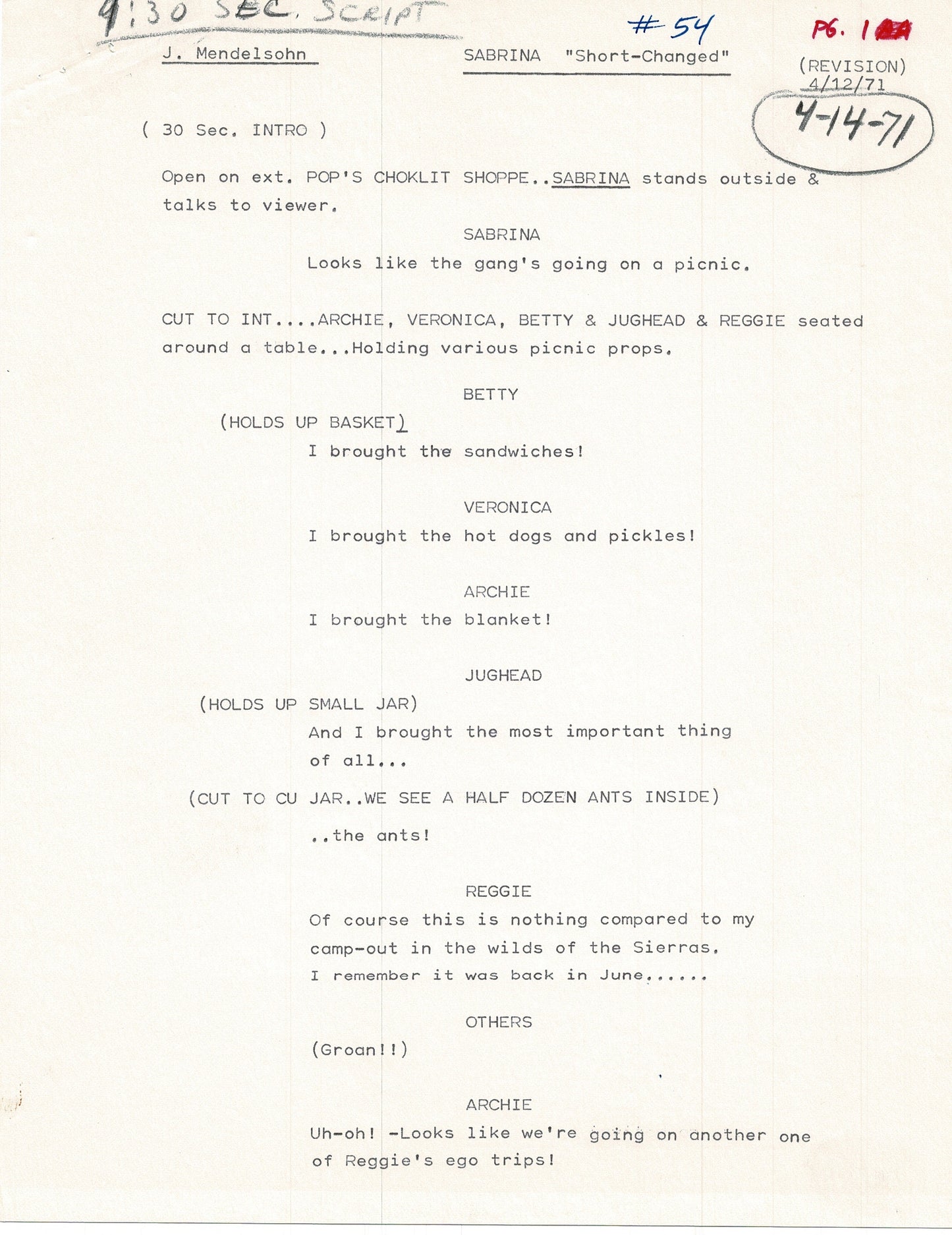 Sabrina Teenage Witch 1970 Production Scripts (2) Filmation