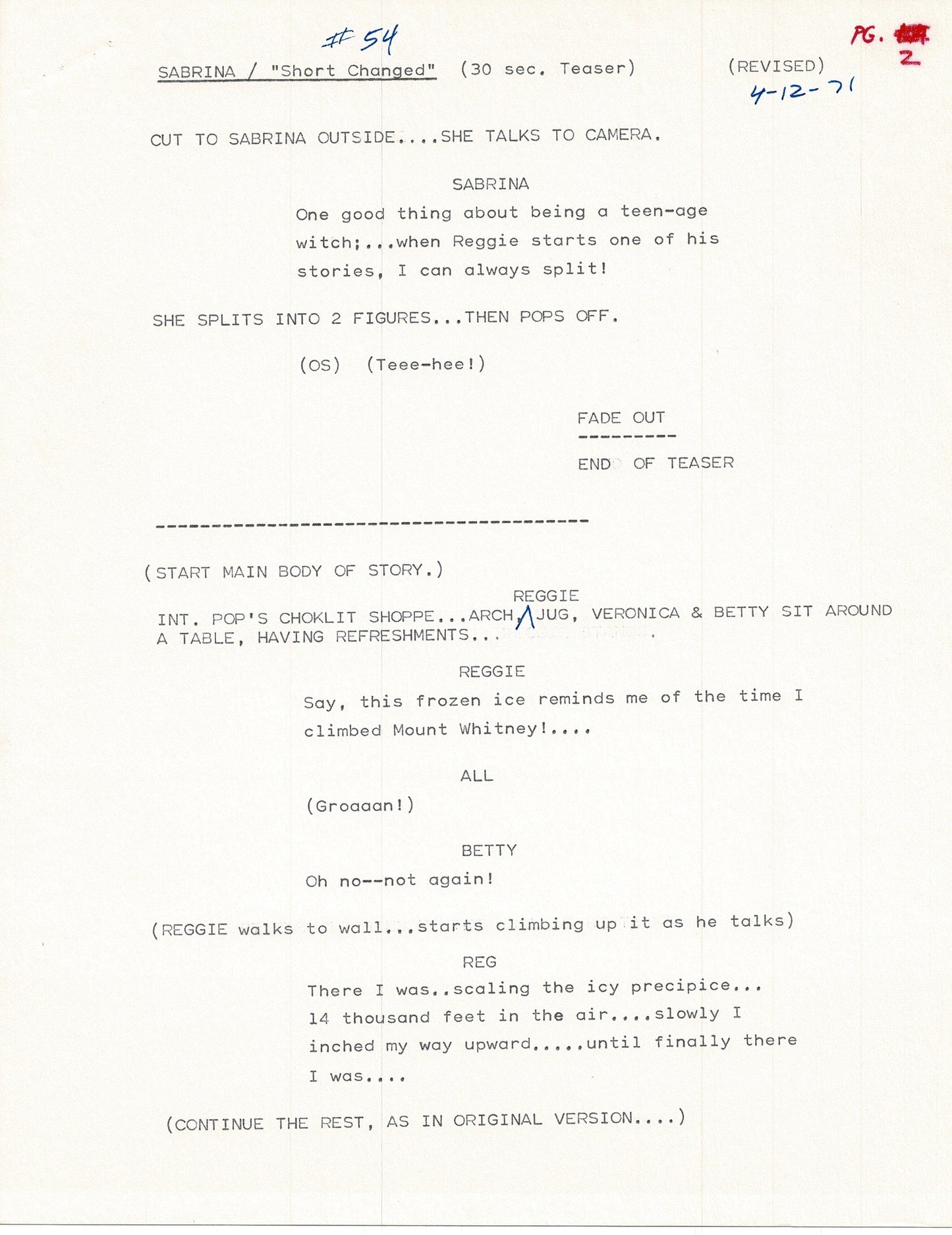 Sabrina Teenage Witch 1970 Production Scripts (2) Filmation