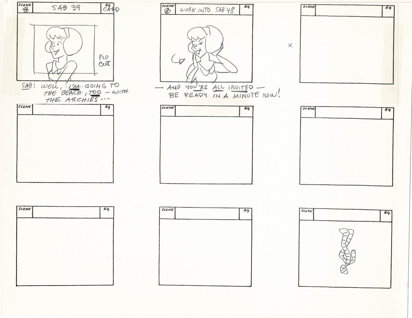 Sabrina The Teenage Witch and Groovie Goolies Storyboard Art Animation Page from Filmation 1970 B-002