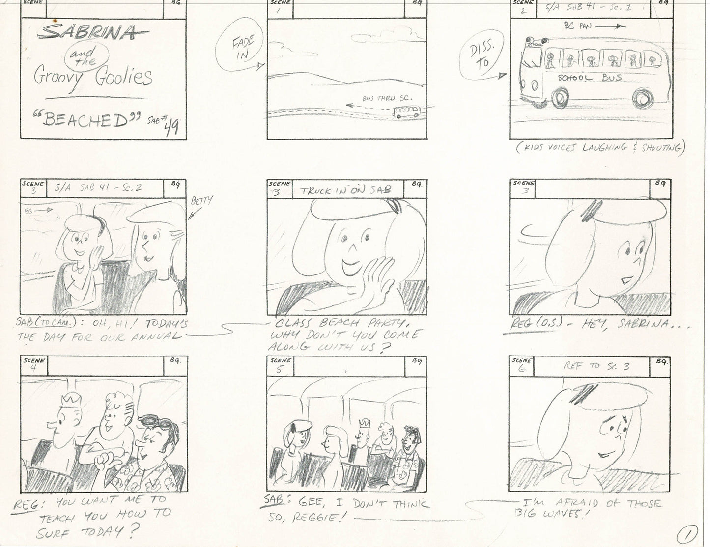 Sabrina The Teenage Witch and Groovie Goolies Storyboard Art Animation Page from Filmation 1970 B-003