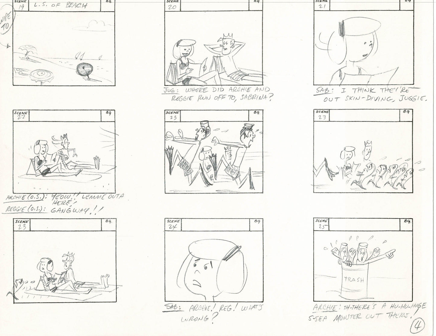 Sabrina The Teenage Witch and Groovie Goolies Storyboard Art Animation Page from Filmation 1970 B-006