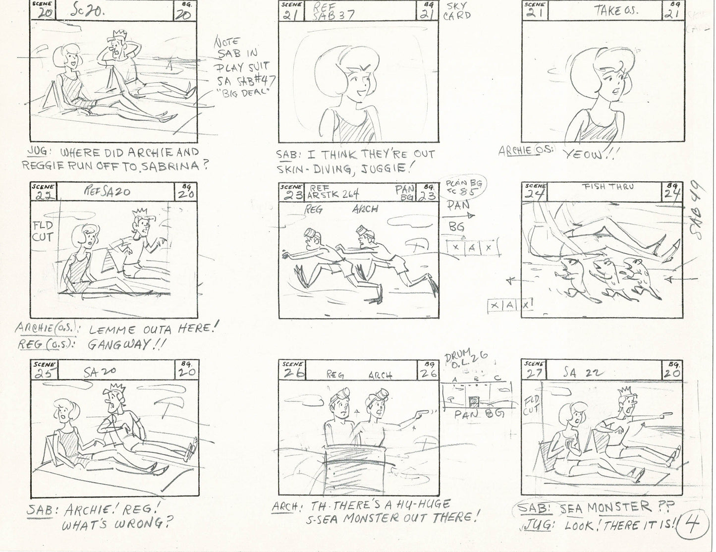 Sabrina The Teenage Witch and Groovie Goolies Storyboard Art Animation Page from Filmation 1970 B-026