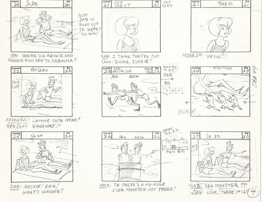 Sabrina The Teenage Witch and Groovie Goolies Storyboard Art Animation Page from Filmation 1970 B-026