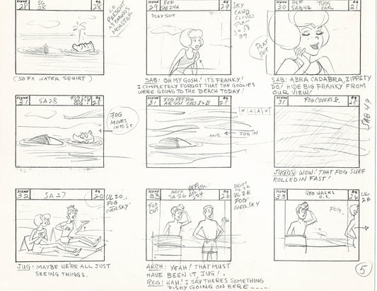 Sabrina The Teenage Witch and Groovie Goolies Storyboard Art Animation Page from Filmation 1970 B-027