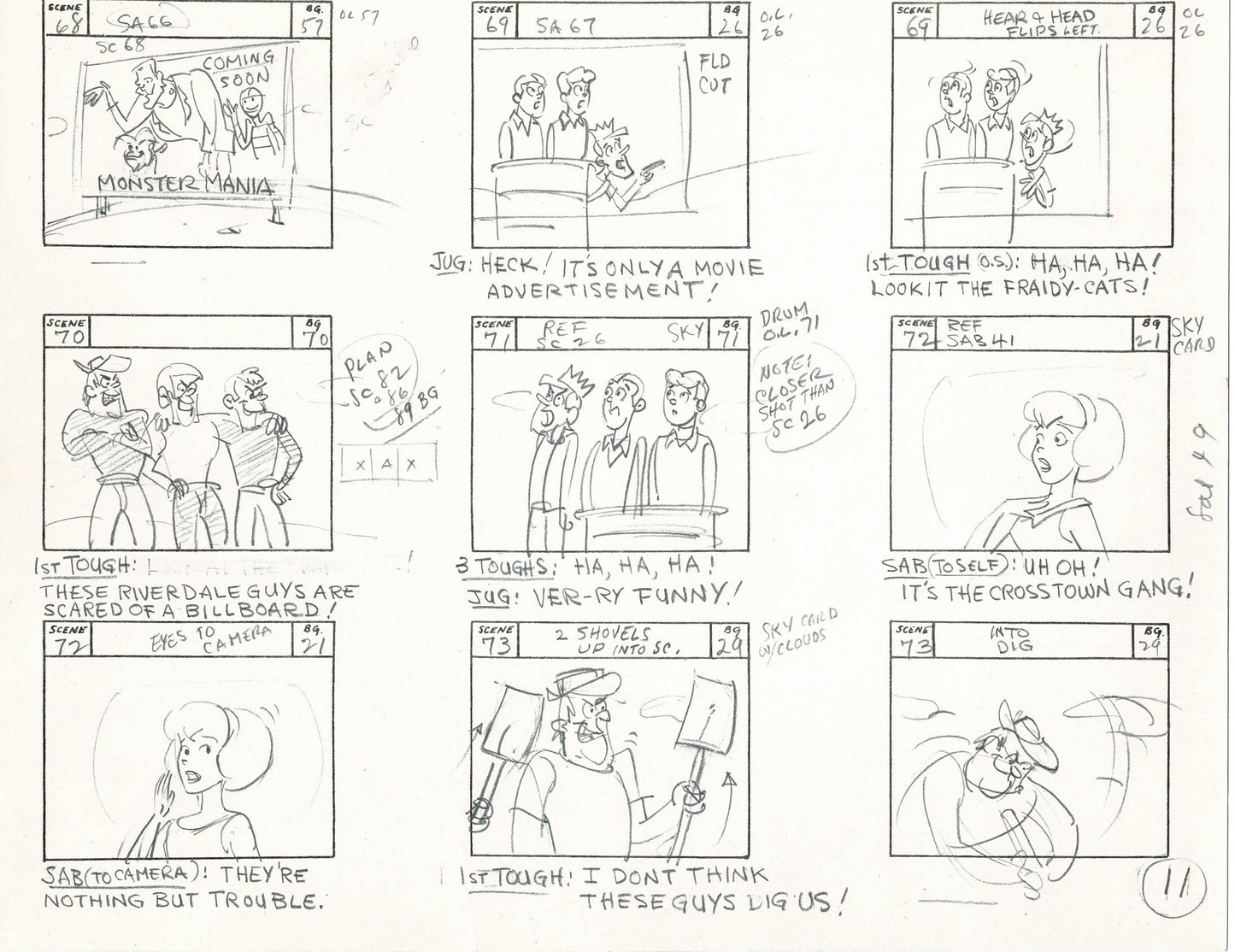 Sabrina The Teenage Witch and Groovie Goolies Storyboard Art Animation Page from Filmation 1970 B-033