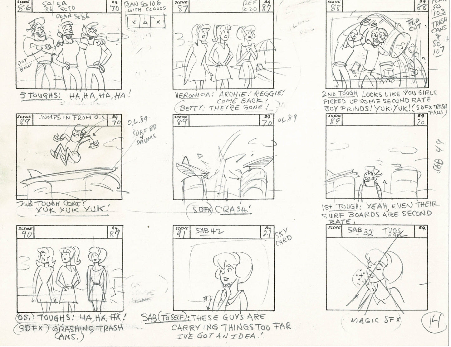 Sabrina The Teenage Witch and Groovie Goolies Storyboard Art Animation Page from Filmation 1970 B-036