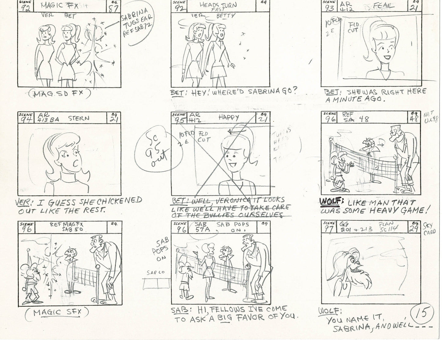 Sabrina The Teenage Witch and Groovie Goolies Storyboard Art Animation Page from Filmation 1970 B-037