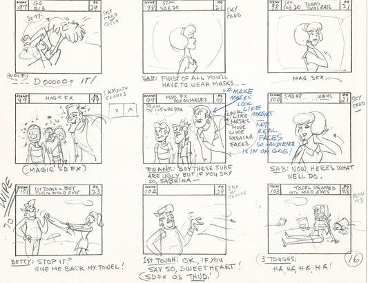 Sabrina The Teenage Witch and Groovie Goolies Storyboard Art Animation Page from Filmation 1970 B-038