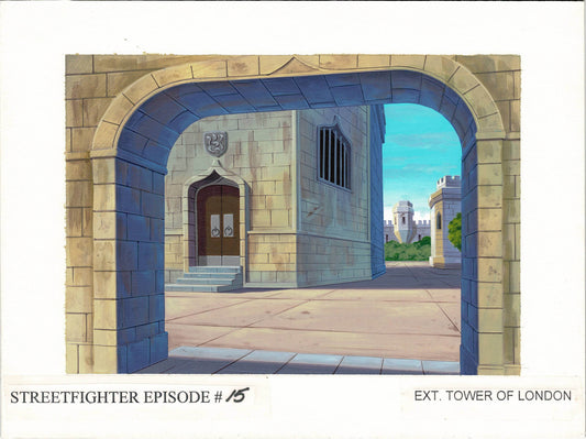 Street Fighter Hand Painted Background KEY Used to Make Cartoon of Tower of London Episode 15 1995-1997 Capcom