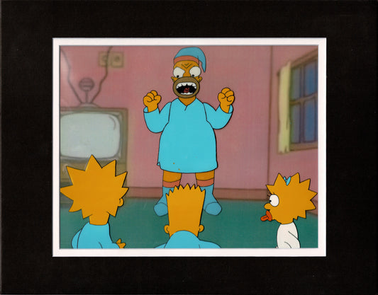 Simpsons Original Production Animation Cel Setup and Drawing - Homer, Bart, Lisa, Maggie from The Tracy Ullman Show 1988