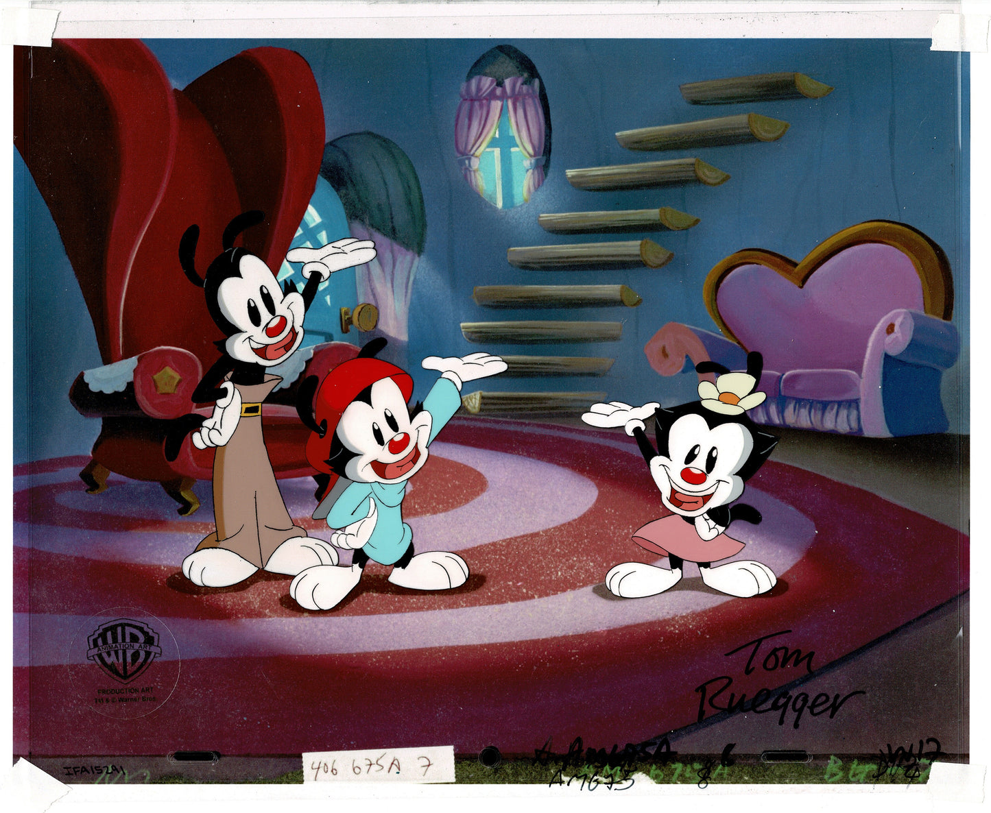 ANIMANIACS! Original Production Animation Cel Warner Brothers 1993-8 SIGNED by Animaniacs Creator Tom Ruegger Slappy Squirrel Theme Song