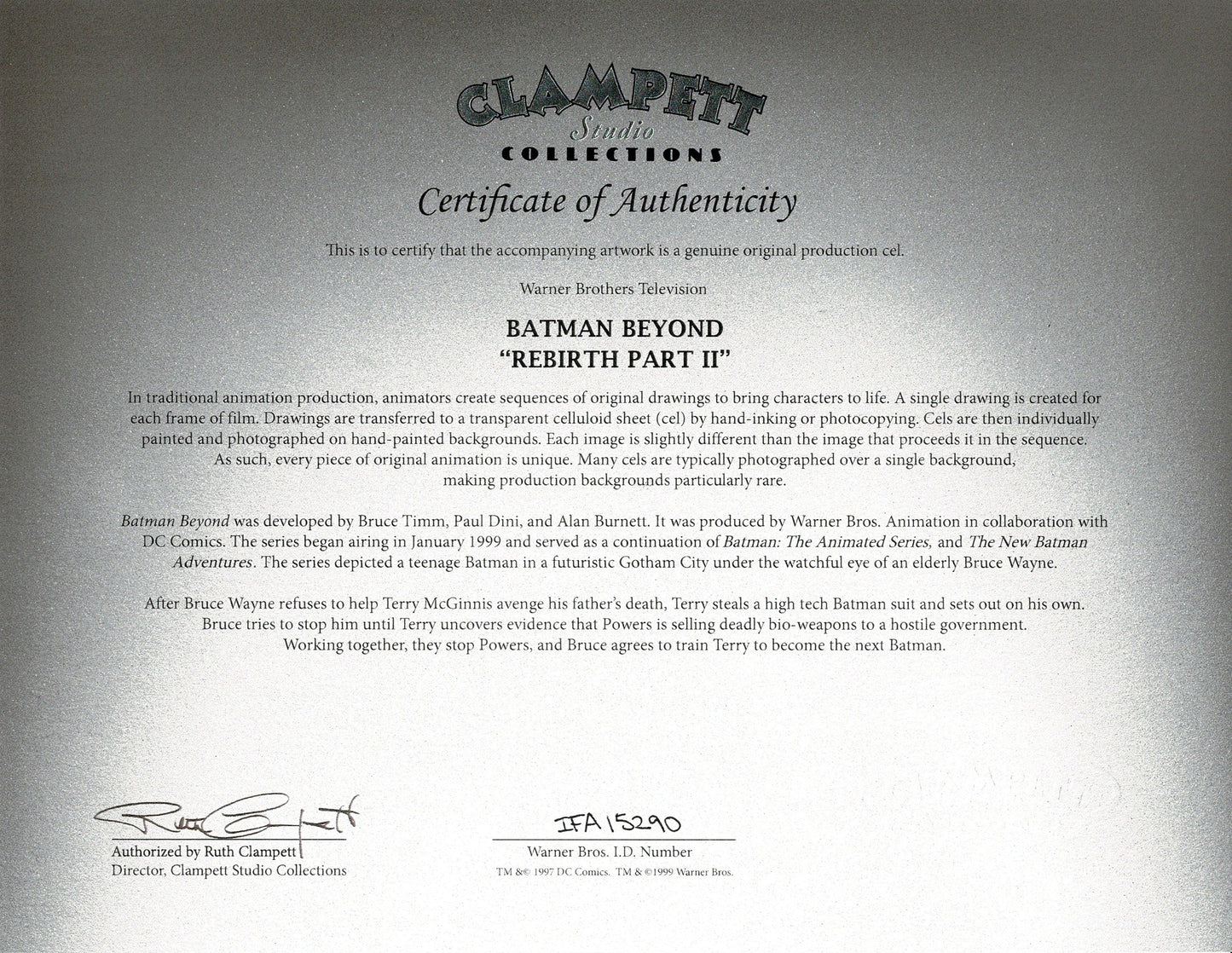 Batman Beyond Original Production Animation Cel Setup Warner Bros DC 1999 Rebirth a