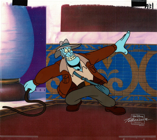 Aladdin The Genie Walt Disney Production Animation Cel and Drawing from 1994 Return of Jafar Framed 1 C-A