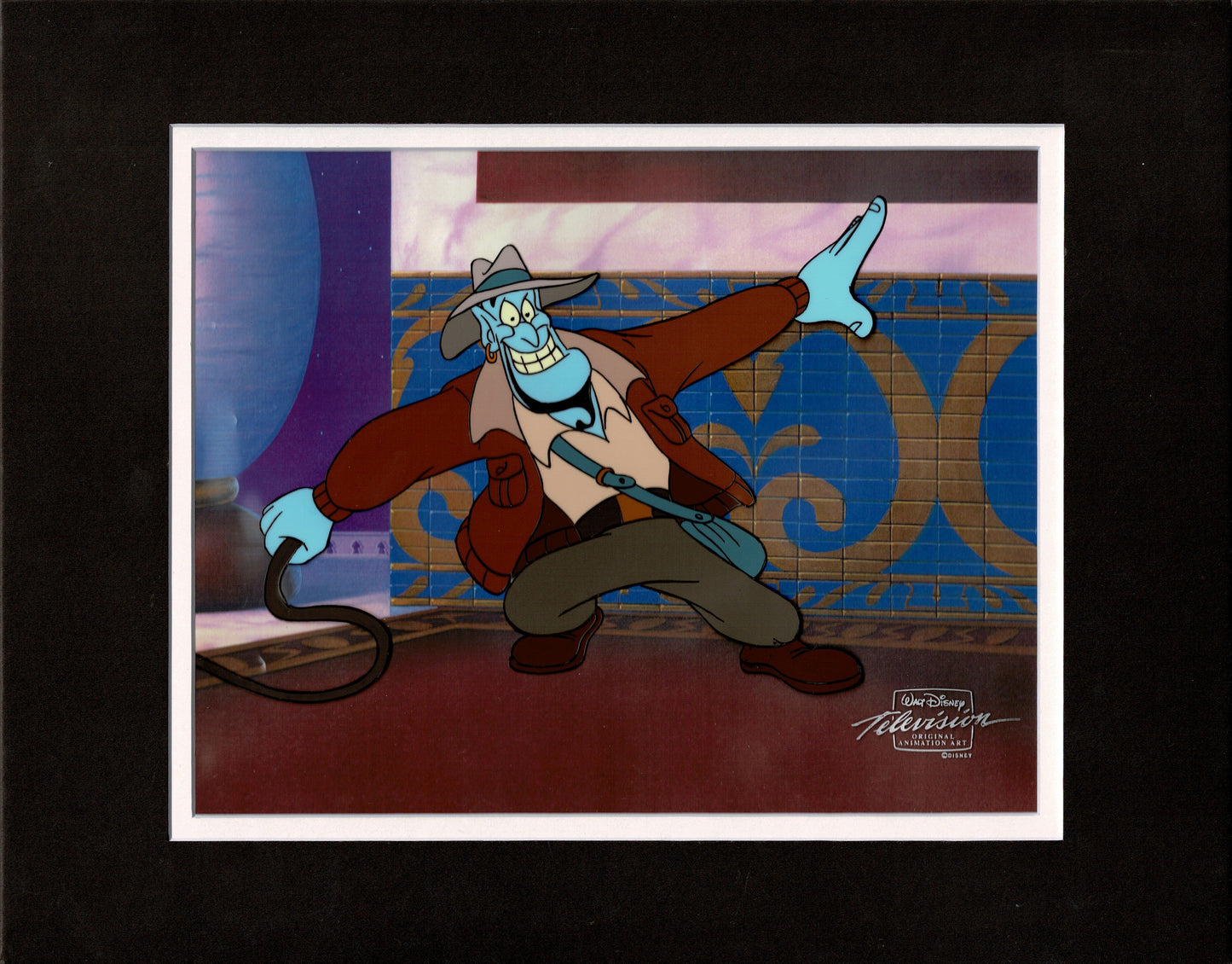 Aladdin The Genie Walt Disney Production Animation Cel and Drawing from 1994 Return of Jafar Framed 1 C-A