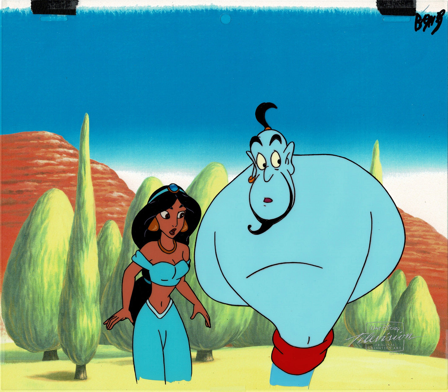 Aladdin The Genie and Jasmine Walt Disney Production Animation Cel and Drawings from 1994 Return of Jafar 5 C-A