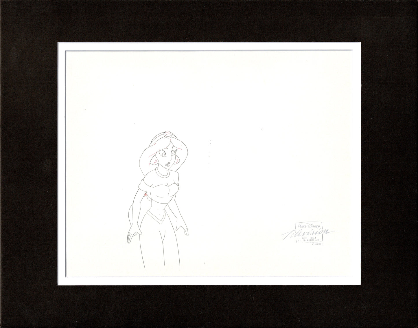 Aladdin The Genie and Jasmine Walt Disney Production Animation Cel and Drawings from 1994 Return of Jafar Framed 2 C-A