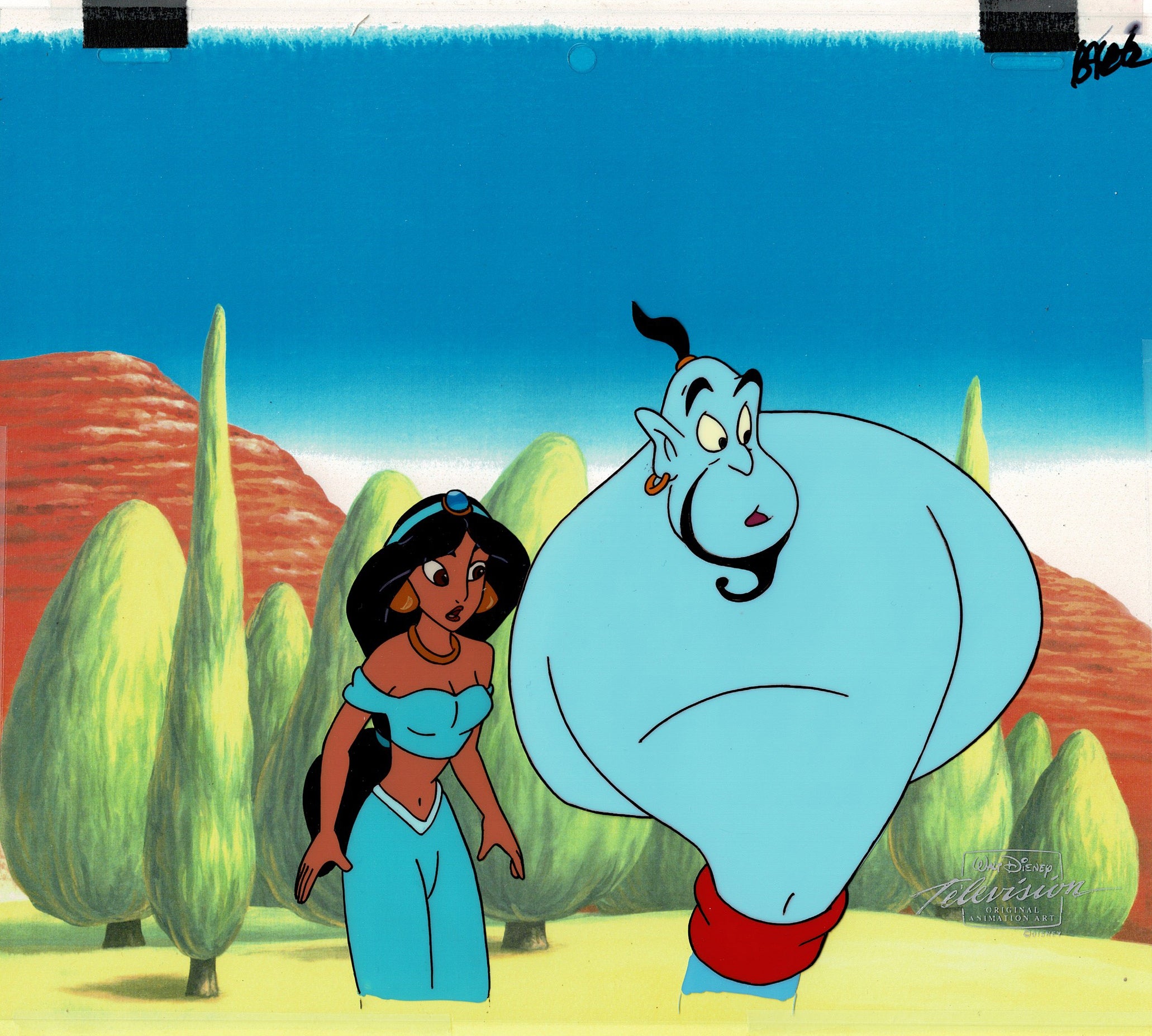 Aladdin The Genie and Jasmine Walt Disney Production Animation Cel